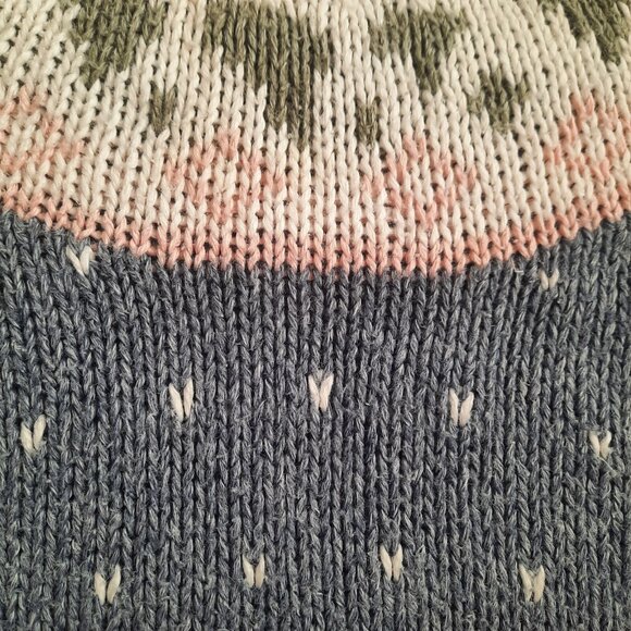 Vintage 80s Floral Fair Isle Hand Knit Sweater Blue Pink Size Oversized Size S - Picture 5 of 8